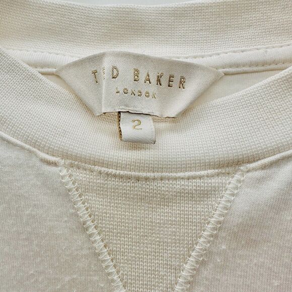 Ted Baker Womens Saina Sweatshirt 2 Cropped White Blue Toile Embroidered Artsy - Picture 5 of 13